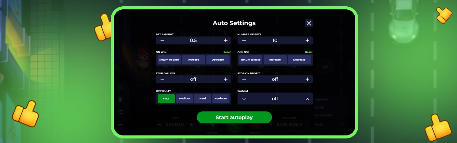 Funzione di riproduzione automatica Uncrossable Rush.