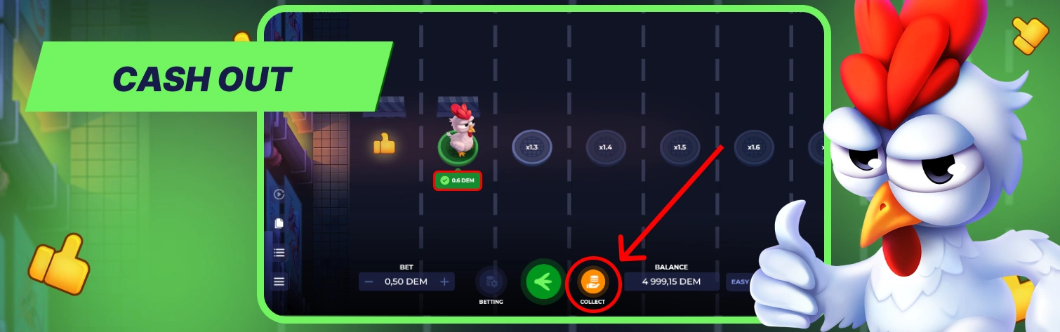 Funzione Cash Out Winnings: Uncrossable Rush.